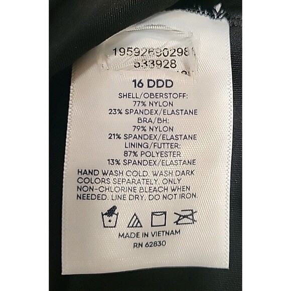 Swim Top Black 16 DDD Wrap Front Solid Lands End Women's Adjustable Straps S301 - Picture 6 of 8